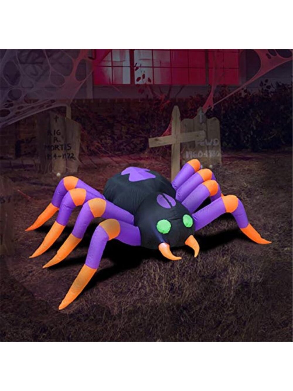 8 FT Long Halloween Inflatable Black Purple Spider LED Lights Decor